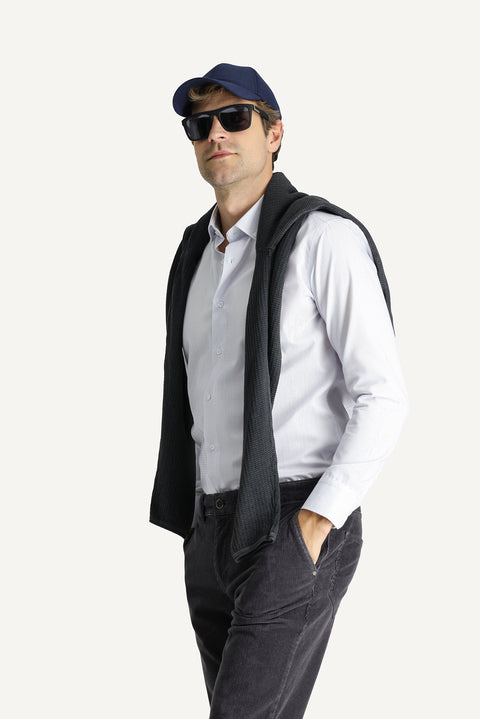 White Long Sleeve Slim Fit Narrow Cut Non-Iron Striped Cotton Shirt