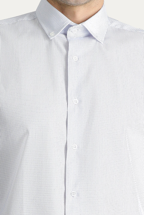 White Long Sleeve Slim Fit Narrow Cut Non-Iron Striped Cotton Shirt