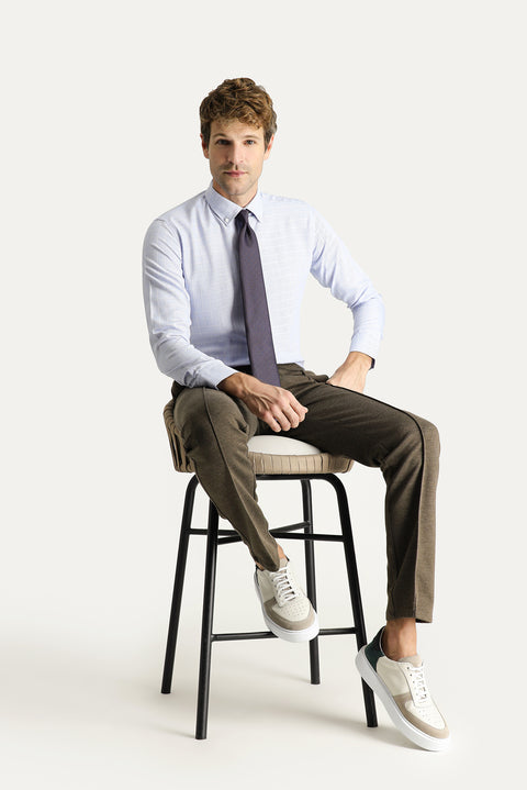 Blue Long Sleeve Slim Fit Non-Iron Plaid Cotton Shirt