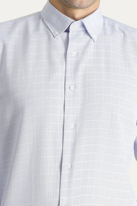 Blue Long Sleeve Slim Fit Non-Iron Plaid Cotton Shirt