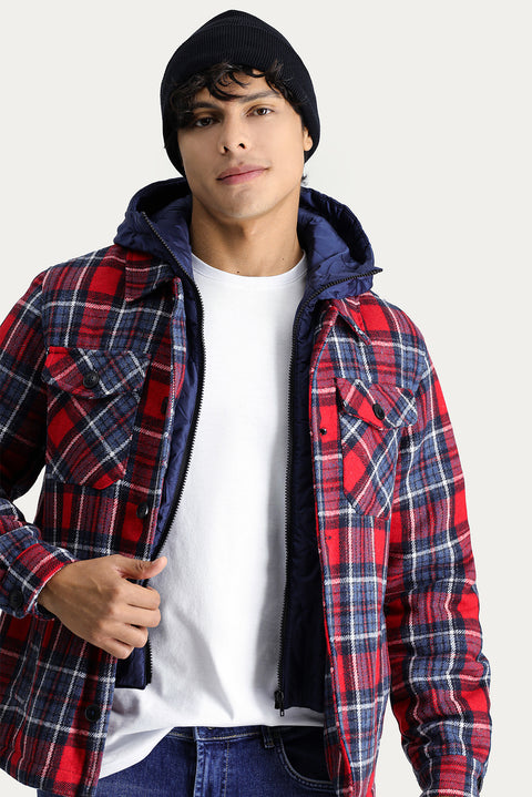 Dark Red Slim Fit Narrow Cut Wool Hooded Sport Jacket