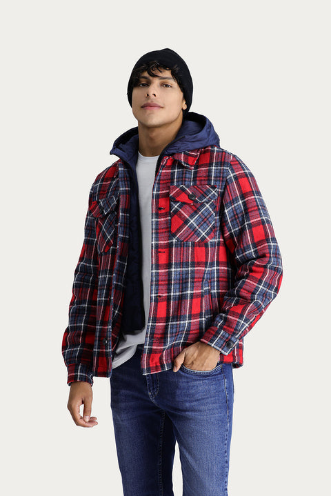 Dark Red Slim Fit Narrow Cut Wool Hooded Sport Jacket