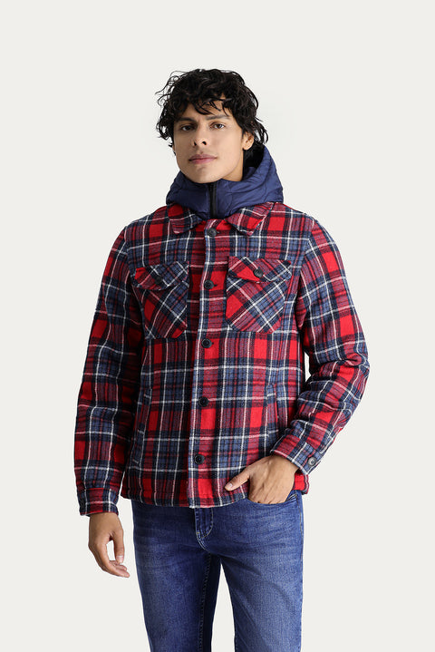 Dark Red Slim Fit Narrow Cut Wool Hooded Sport Jacket