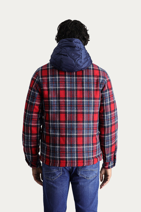 Dark Red Slim Fit Narrow Cut Wool Hooded Sport Jacket