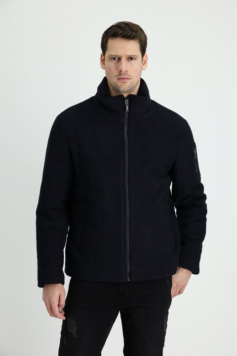 Dark Navy Wool Cashmere Coat