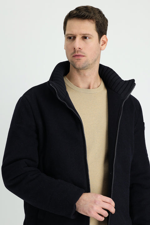 Dark Navy Wool Cashmere Coat