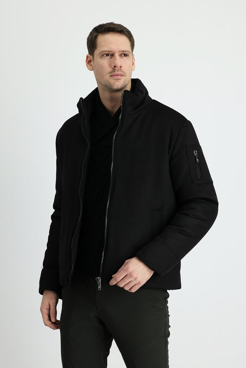 Black Stand-Up Collar Puffer Jacket