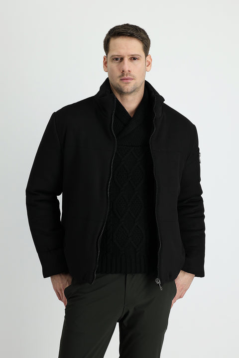 Black Stand-Up Collar Puffer Jacket