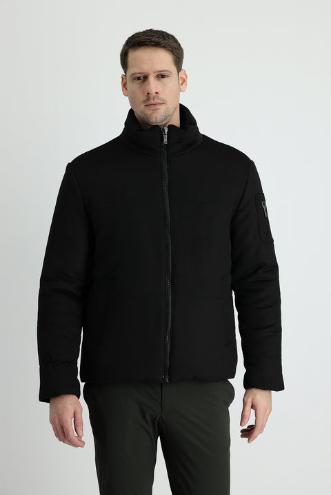 Black Stand-Up Collar Puffer Jacket