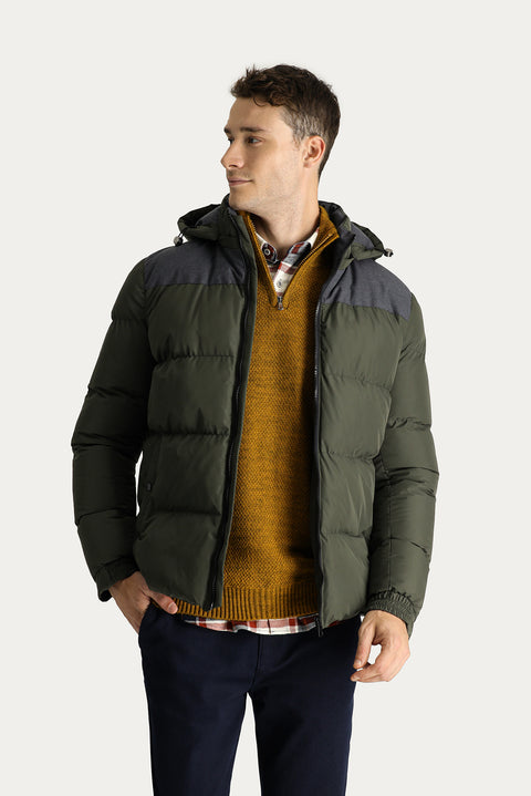 Orta Haki Slim Fit Dar Kesim Kapüşonlu Spor Mont