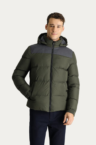  Orta Haki Slim Fit Dar Kesim Kapüşonlu Spor Mont
