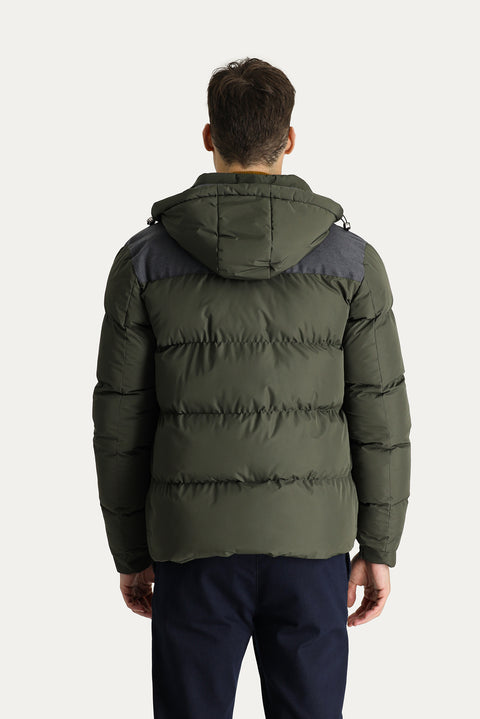 Orta Haki Slim Fit Dar Kesim Kapüşonlu Spor Mont