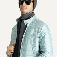Cloud Blue Stand Collar Zippered Pocket Quilted Sport Jacket