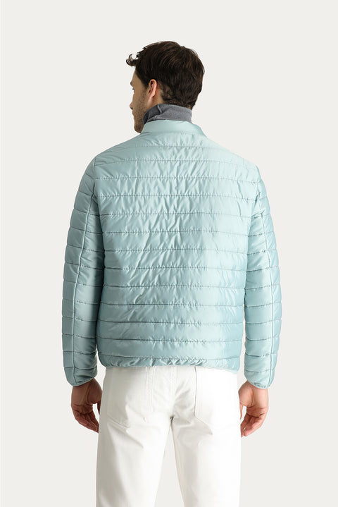Cloud Blue Stand Collar Zippered Pocket Quilted Sport Jacket