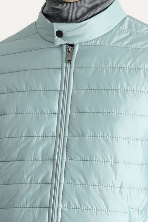 Cloud Blue Stand Collar Zippered Pocket Quilted Sport Jacket