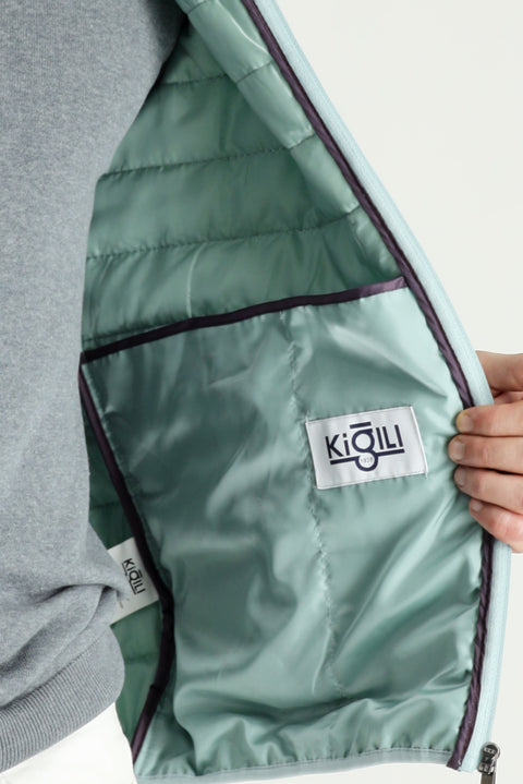 Cloud Blue Stand Collar Zippered Pocket Quilted Sport Jacket