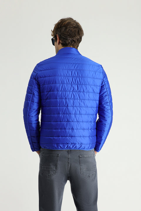 Navy Blue Stand-Up Collar Zip-Up Pocket Quilted Sport Jacket