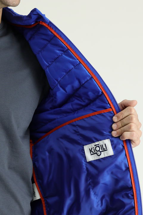 Navy Blue Stand-Up Collar Zip-Up Pocket Quilted Sport Jacket