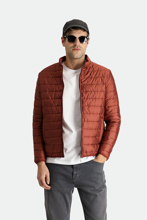 Terracotta Stand-Up Collar Zippered Pocket Quilted Sport Jacket