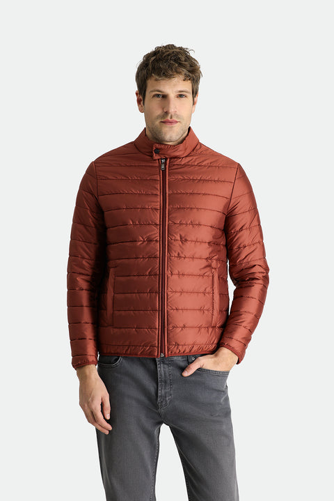 Terracotta Stand-Up Collar Zippered Pocket Quilted Sport Jacket