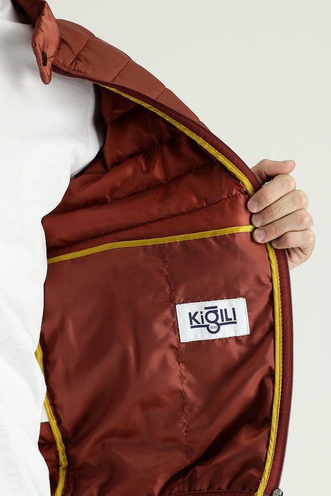 Terracotta Stand-Up Collar Zippered Pocket Quilted Sport Jacket
