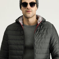 Dark Gray Hooded Quilted Sport Jacket