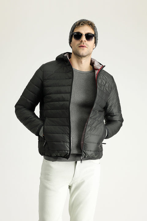 Dark Gray Hooded Quilted Sport Jacket