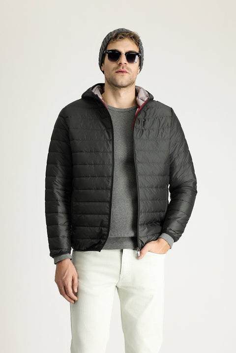 Dark Gray Hooded Quilted Sport Jacket