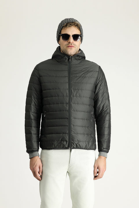 Dark Gray Hooded Quilted Sport Jacket