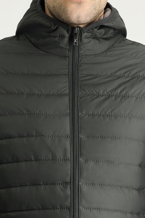Dark Gray Hooded Quilted Sport Jacket