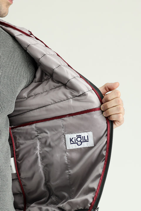Dark Gray Hooded Quilted Sport Jacket