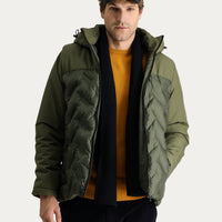 Medium Khaki Hooded Puffy Sports Jacket