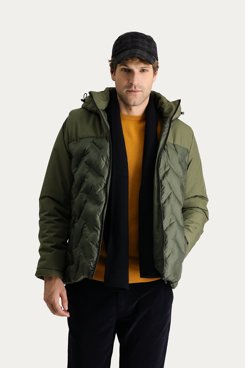 Medium Khaki Hooded Puffy Sports Jacket