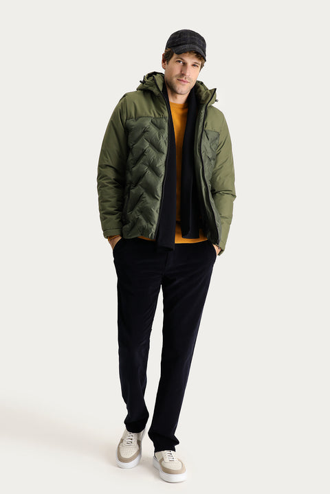 Medium Khaki Hooded Puffy Sports Jacket