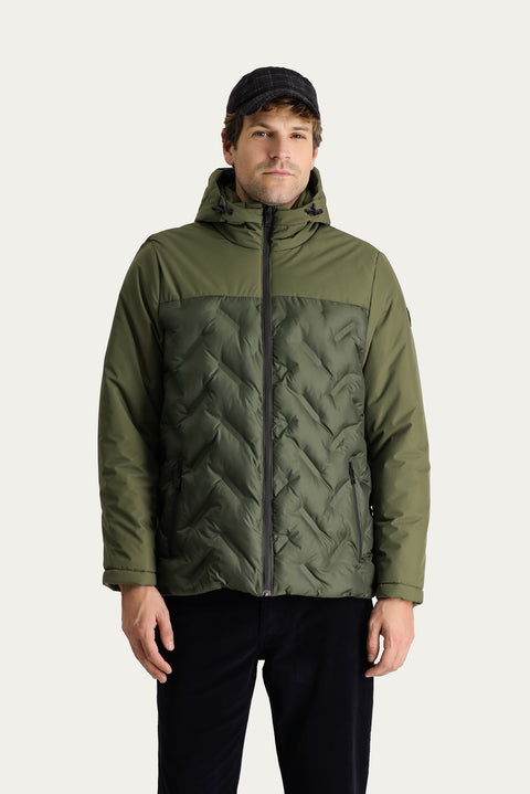 Medium Khaki Hooded Puffy Sports Jacket