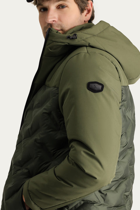 Medium Khaki Hooded Puffy Sports Jacket