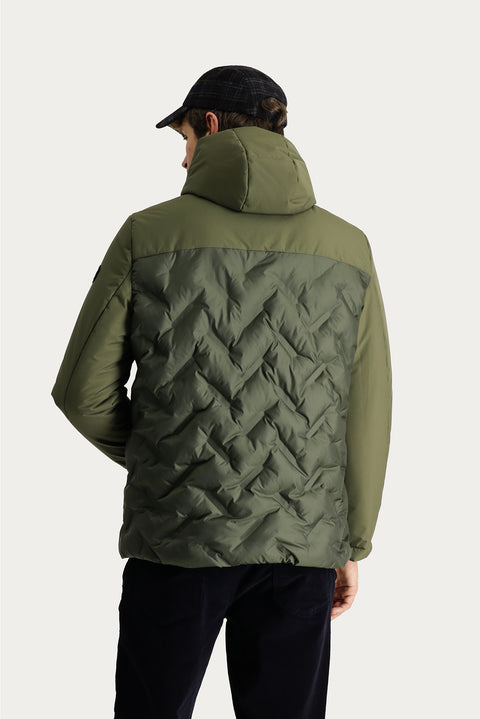Medium Khaki Hooded Puffy Sports Jacket