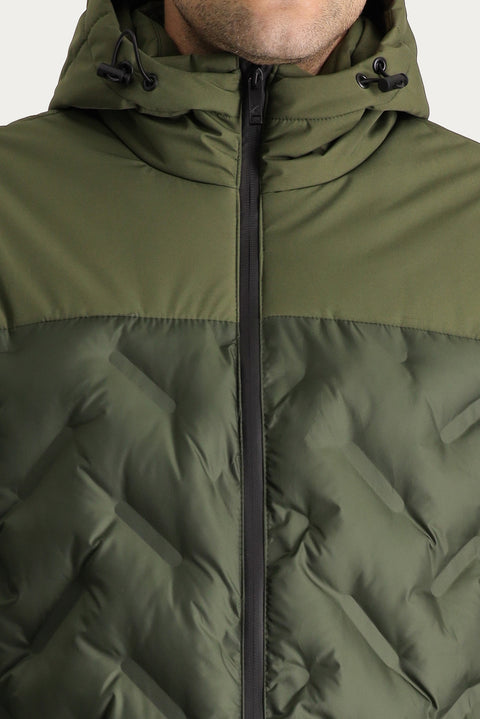 Medium Khaki Hooded Puffy Sports Jacket