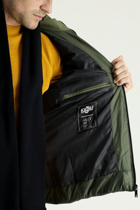 Medium Khaki Hooded Puffy Sports Jacket