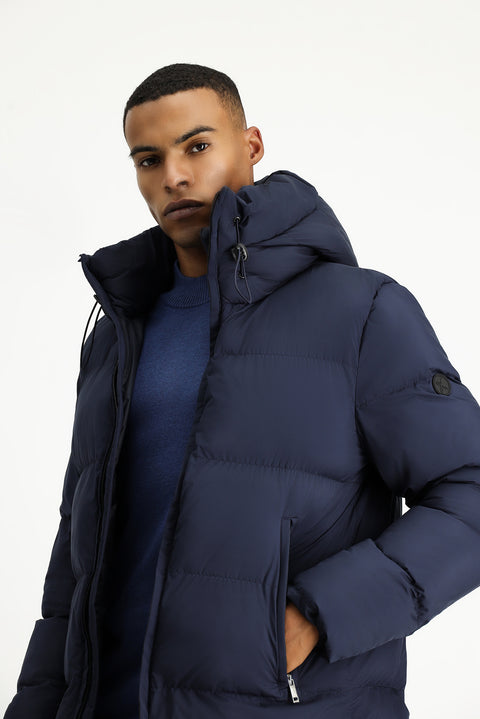 Dark Navy Hooded Sport Puffer Jacket