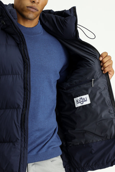 Dark Navy Hooded Sport Puffer Jacket