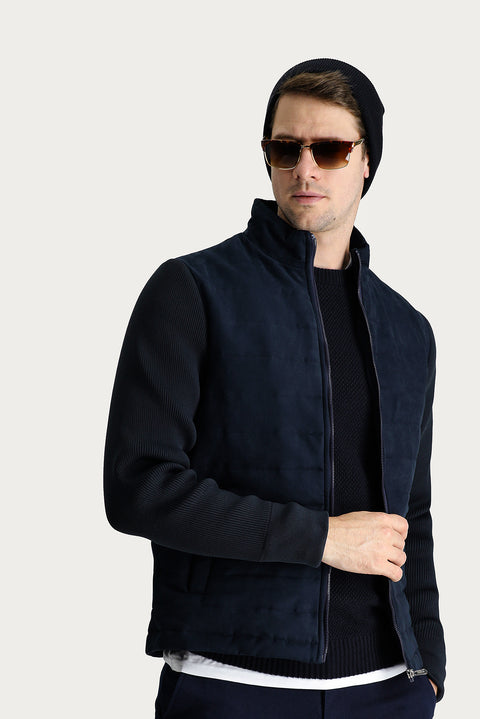 Medium Navy Seasonal Suede Bomber Jacket