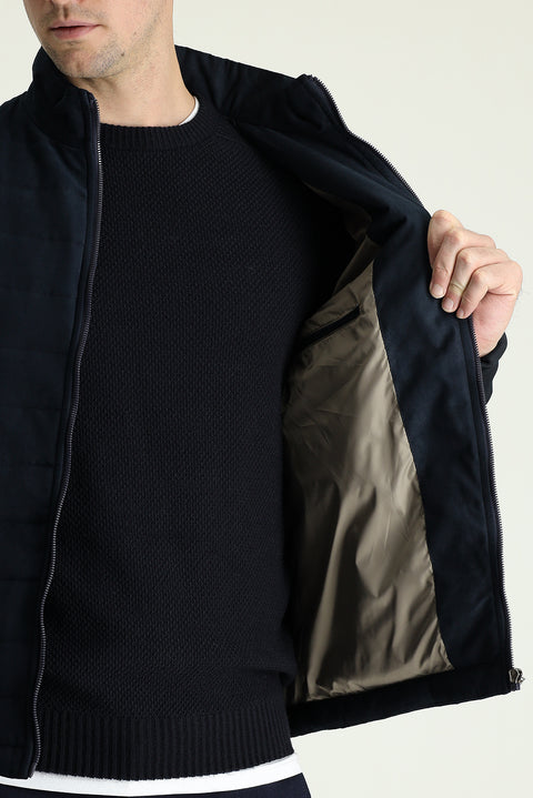 Medium Navy Seasonal Suede Bomber Jacket