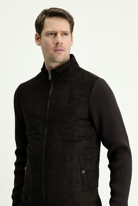 Medium Brown Suede Bomber Jacket