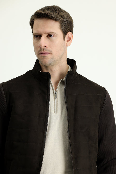 Medium Brown Suede Bomber Jacket