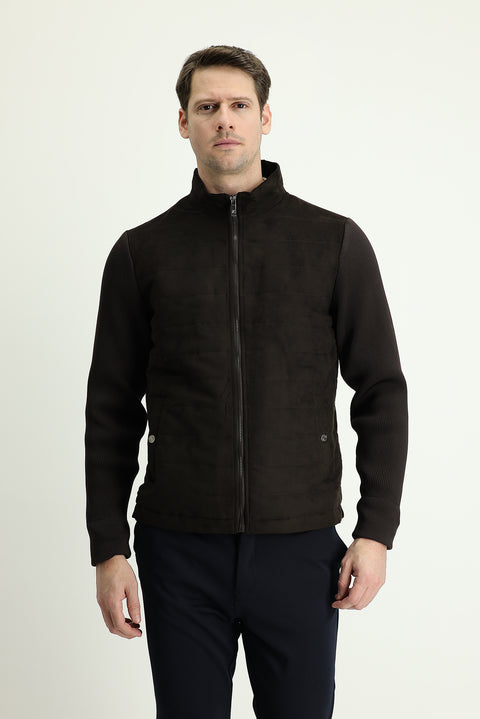 Medium Brown Suede Bomber Jacket