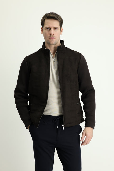 Medium Brown Suede Bomber Jacket