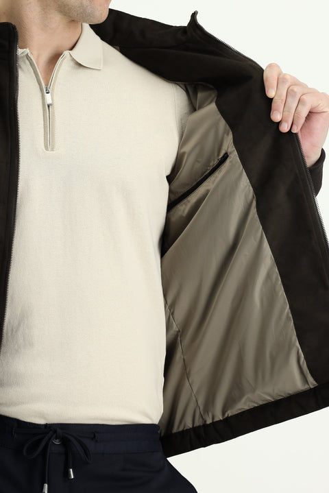 Medium Brown Suede Bomber Jacket