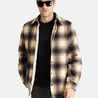 Medium Brown Oversize Plaid Shacket Lumberjack Wool Cotton Shirt/Jacket