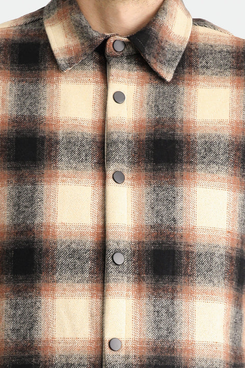 Medium Brown Oversize Plaid Shacket Lumberjack Wool Cotton Shirt/Jacket